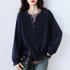 批发2026年新款洋气上衣女装时尚卫衣假两件长袖<b class='q'>t</b><b class='q'>恤</b>女欧洲站<b class='q'>外套</b>