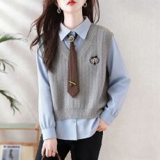 批发2026年新款女装高级感学院风春季一整套衬衫<b class='q'>马甲</b>两件套装女穿搭