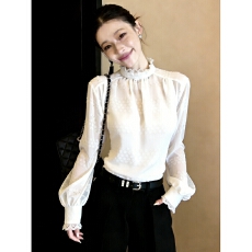 批发实拍2026春季<b class='q'>刺绣</b>仙女风立领<b class='q'>衬衫</b>打底内搭小众时尚设计感百搭绣花