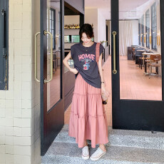 批发韩系减龄休闲套装裙女<b class='q'>夏</b>季2026新款卡通字母印花t恤半身裙两件套