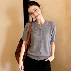 批发2026夏季新款法式温柔风短袖<b class='q'>针织</b><b class='q'>开衫</b><b class='q'>女</b>圆领通勤显瘦百搭大码上衣