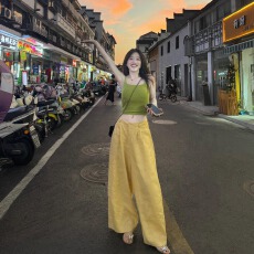 批发夏日搭配一整套大码胖mm吊带背心阔腿裤<b class='q'>多巴胺</b><b class='q'>独特</b>漂亮好看套装<b class='q'>女</b>