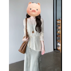 批发早秋穿搭一整套大码胖mm镂空针织衫上衣吊带<b class='q'>连衣裙</b>温柔减龄套装女