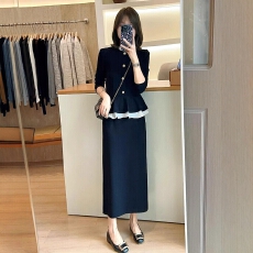 批发韩系时尚假两件拼接<b class='q'>连衣裙</b>女秋季大码胖mm气质减龄巨好看中长裙子