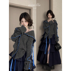 批发秋冬搭配一整套大码胖mm针织毛衣<b class='q'>外套</b>蛋糕半身裙甜酷风炸街套装女