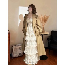 批发秋季穿搭一整套大码胖mm风衣<b class='q'>外套</b>背心蕾丝半身裙高级时尚三件套装