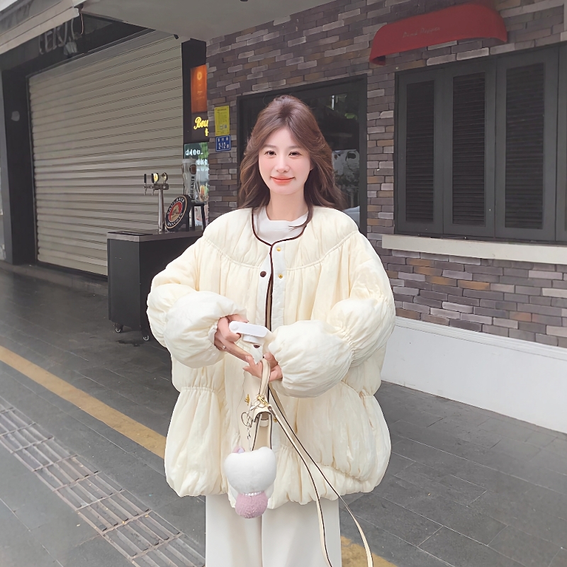 겨울 의류 착용 가져 가라. 전체 집합 ootd 벌룬 소매 면 의류 재킷 캐주얼 바지 한 부서 자이언트 잘 생긴 두꺼운 두 조각 여성 세트