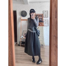 批发巨好看的冬装一整套韩系学院风针织马甲打底衫半身裙<b class='q'>大码</b>女装套装