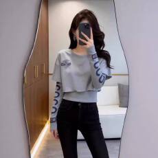 批发字母印花灰色<b class='q'>卫衣</b>女春季大码胖mm收腰显瘦独特休闲假俩件短款上衣