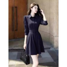 批发法式气质藏蓝色<b class='q'>条纹</b>长袖连衣<b class='q'>裙</b>女春季收腰显瘦修身洋气高级感短<b class='q'>裙</b>