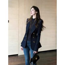 批发法式高级感藏青色双排扣西装<b class='q'>外套</b>女2026新款春季气质<b class='q'>休闲</b>长袖上衣