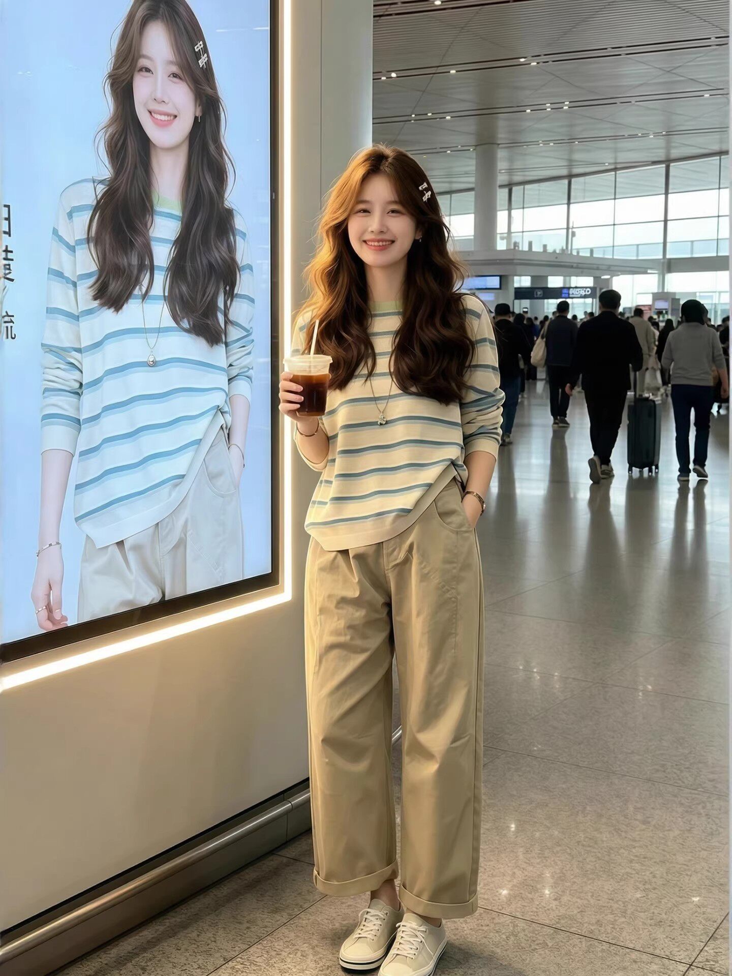 봄 여름 전체 집합 ootd 착용 가져 가라. 디자인 센스 Chic 레트로 스트라이프 맨위 코디 캐주얼 바지 두 조각 여성 세트