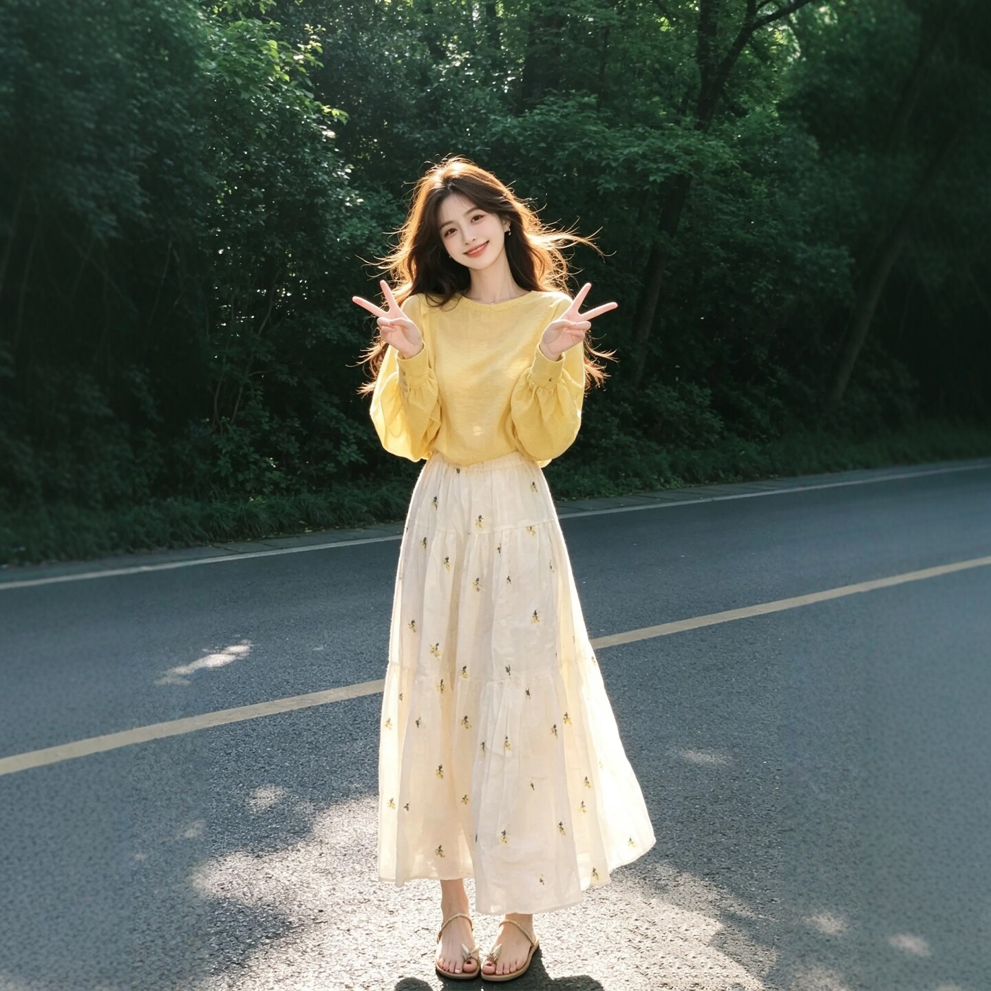 여름 코디 전체 집합 빅 사이즈 지방 mm 벌룬 소매 맨위 꽃무늬 반 스커트 부드러운 바람 달콤함 잘 생긴 세트 여성