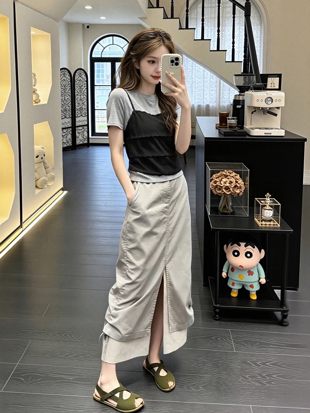 여름 코디 전체 집합 빅 사이즈 지방 mm 가짜 두 조각 반팔 맨위 트임 반신 스커트 차가운 바람의 소리 던져 자매 세트 여성