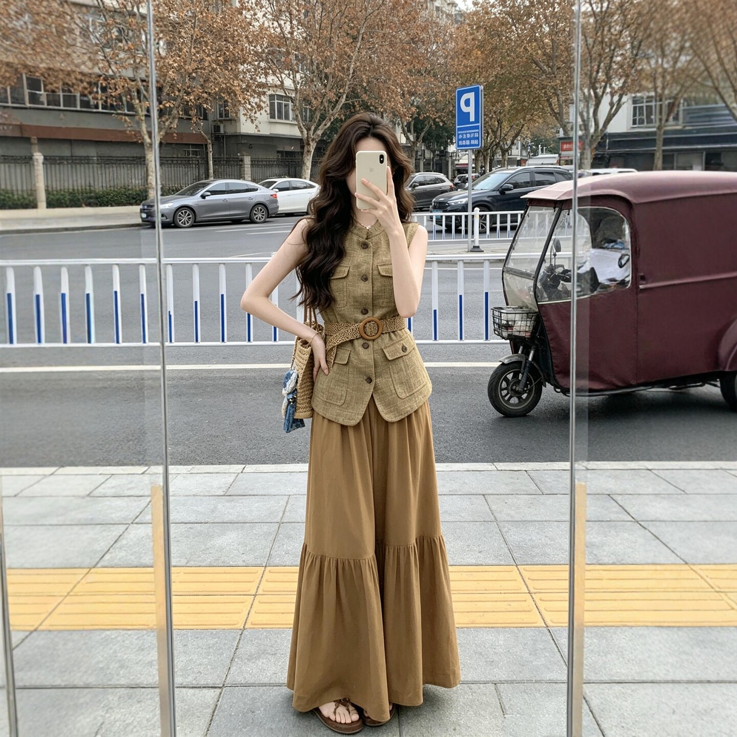 여름 코디 전체 집합 빅 사이즈 지방 mm 민소매 베스트 맨위 반신 스커트 빛 사람들 코치 자이언트 잘 생긴 세트 여성
