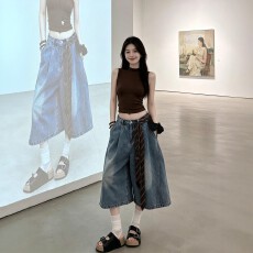 批发夏季穿搭一整套<b class='q'>大码</b>无袖<b class='q'>背心</b>上衣七分阔腿牛仔裤韩系巨好看套装女