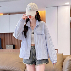 批发实拍女式防晒衣翻领短款拉链上衣轻薄透气空调衫通勤户外短外套