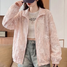 批发实拍2026刺绣蕾丝防晒开衫夏季薄款透气外套立领短款宽松通勤日常