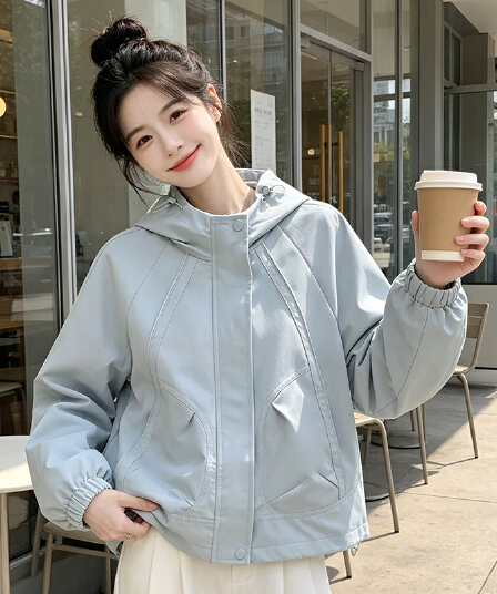실사 후드 펌프 로프 3 차원 패치워크 루즈핏 가을 어깨 언론 버클 襟 밴딩 커프스 비스듬한 가방 삽입 방풍 재킷 섹션