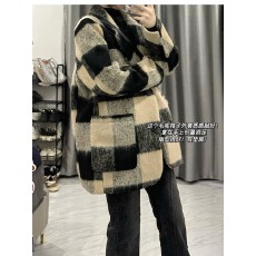 批发韩系加厚毛呢西装外套女春秋小众<b class='q'>格子</b>撞色设计感oversize开衫夹克