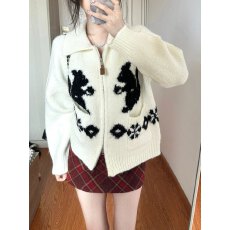 批发软糯拉链翻领长袖针织衫慵懒风毛衣外套红色毛呢格裙套装