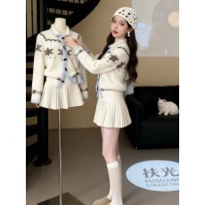 批发费尔岛翻领毛衣外套女装2025秋<b class='q'>冬</b>新款气质针织衫上衣半身裙两件套