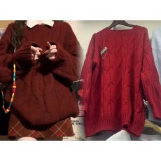 批发奶fufu慵懒麻花宽松超好看加厚针织上衣毛衣➕格子半身裙套装