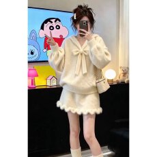 批发法式蝴蝶结毛衣短裙套装女2026秋冬新款小个子慵懒日常穿搭两件套