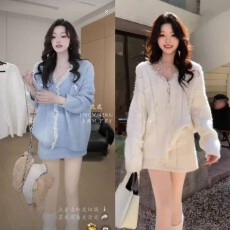 批发颖子定制茶会千金蝴蝶结<b class='q'>蕾丝</b>毛衣套装女冬针织开衫短裙两件套