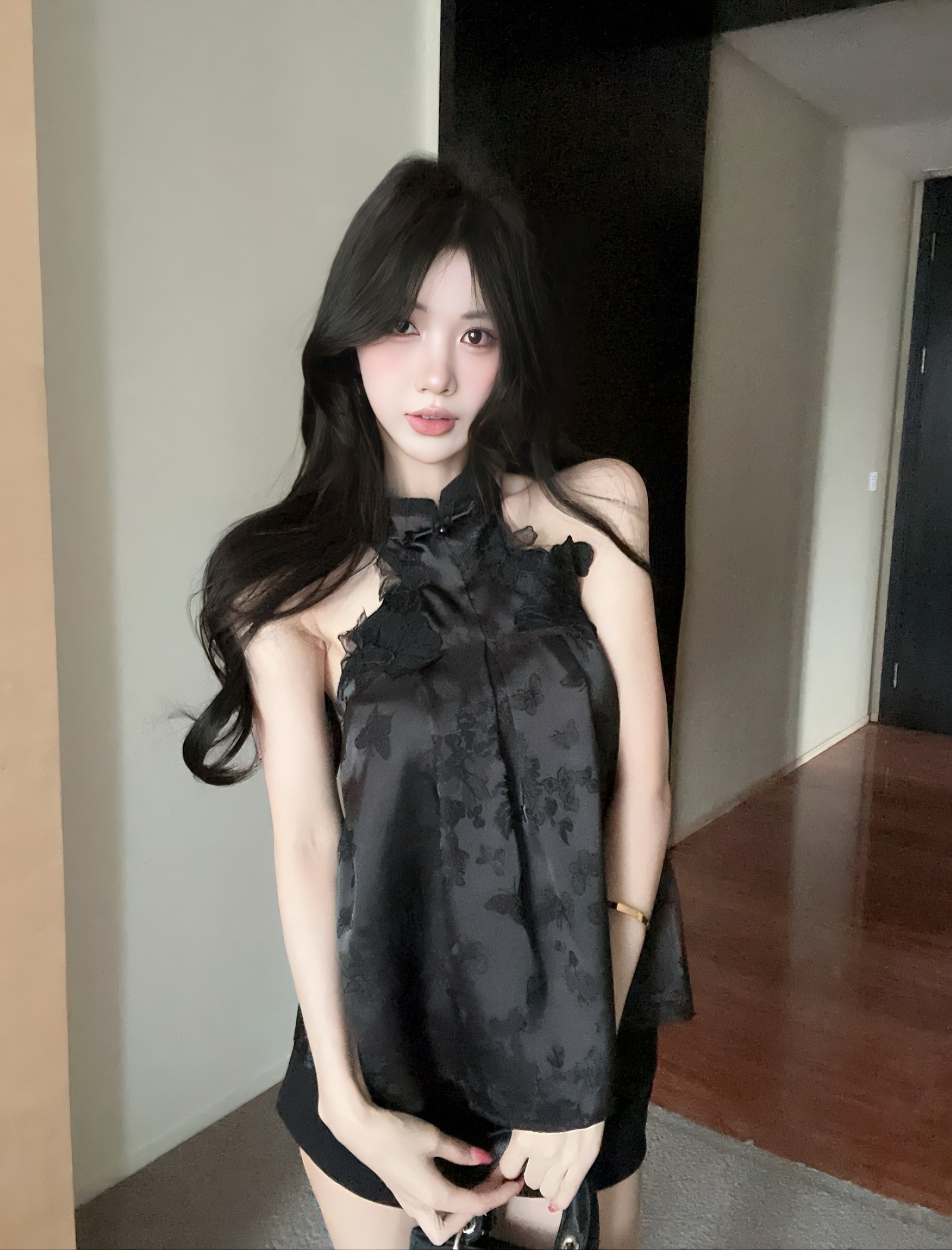 실사 정가 고대 조기 천 골드 센스 새로운 중식 스탠드 칼라 단추 행침 목 맨위