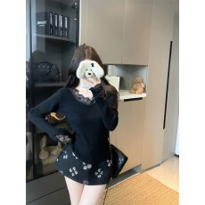 批发秋冬v领简约蕾丝花边打底衫内搭上衣<b class='q'>女</b>