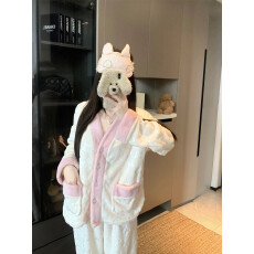 实拍实价！ 秋冬加厚保暖小香风蝴蝶结压花睡衣家居服套装女