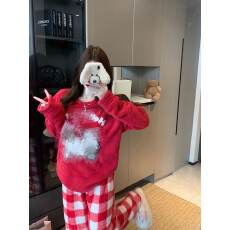 批发新年红<b class='q'>珊瑚</b><b class='q'>绒</b>保暖家居服<b class='q'>睡衣</b>套装女