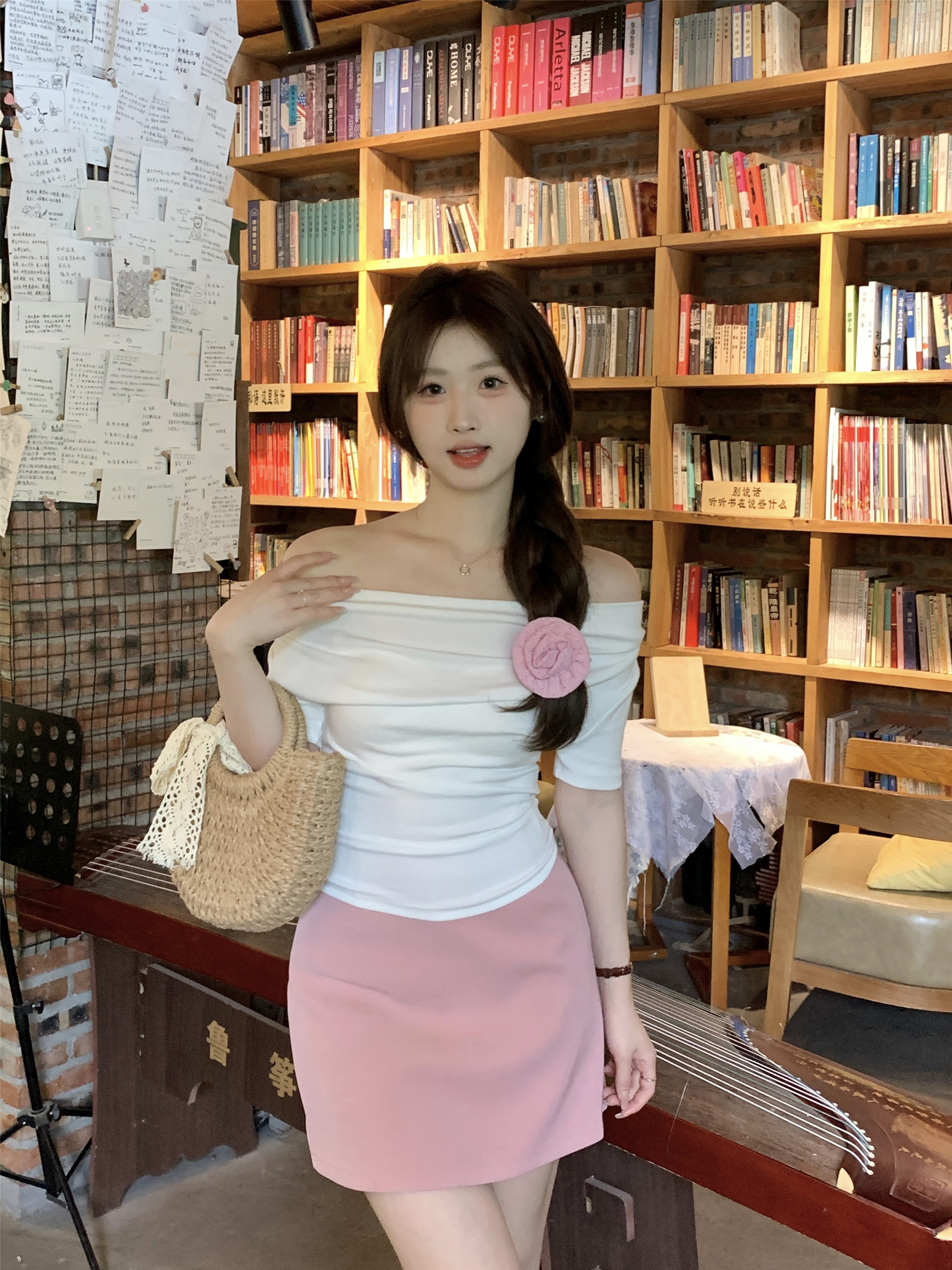 실사 정가 여름 몸매 가꾸기 달콤함 오프숄더 티셔츠 여성 셔츠