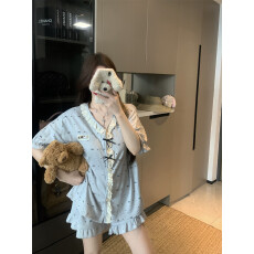 实拍实价！韩系甜美花边舒适带胸垫家居服套装女