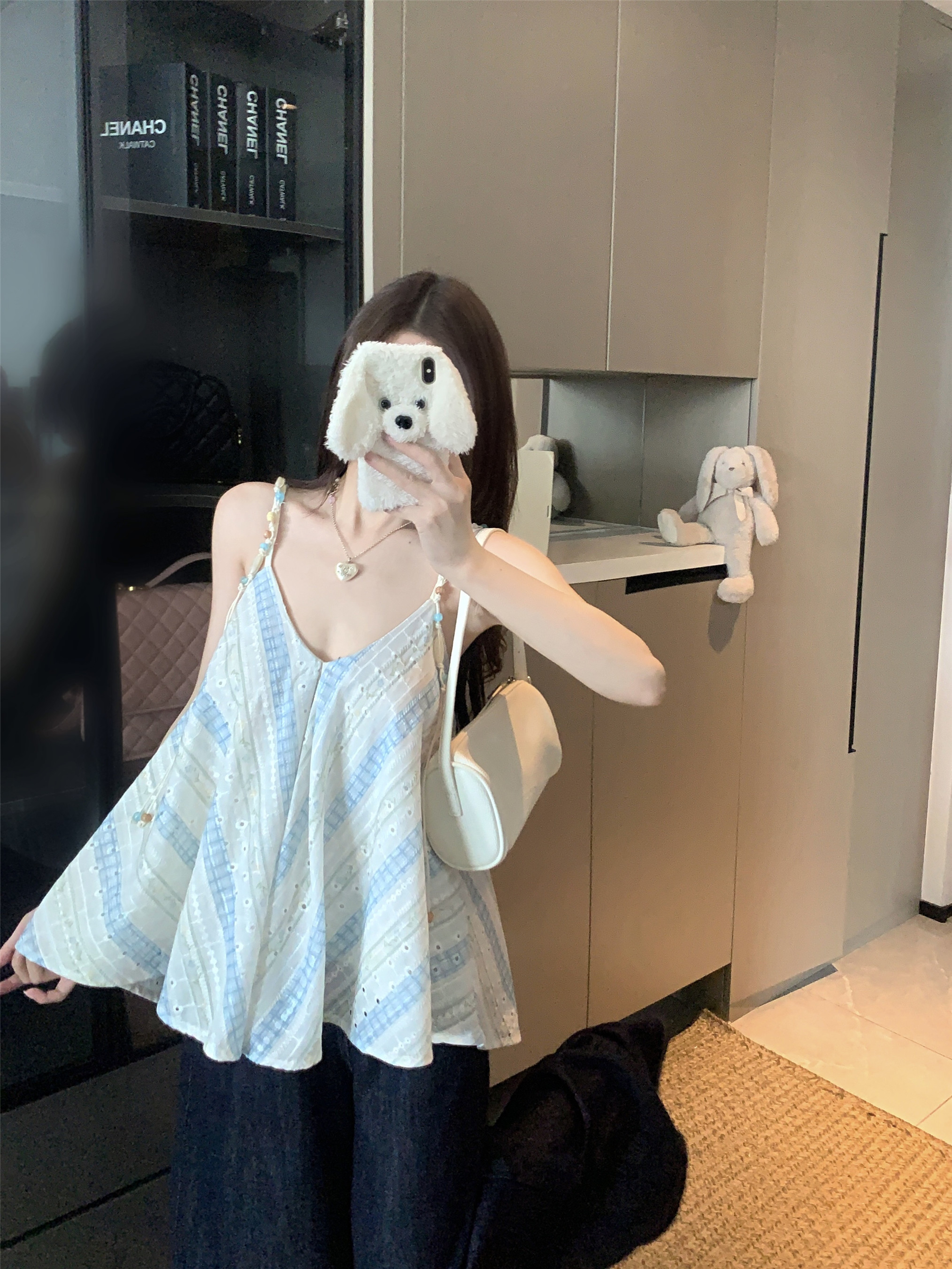 실사 정가 한 부서 달콤함 소녀 자수 홀로우 아웃 캐미솔