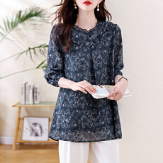 批发<b class='q'>大码</b>女装2026春秋新款高级显瘦长袖胖MM印花别致气质宽松遮肚上衣