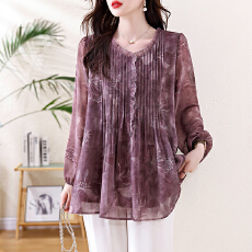 批发<b class='q'>大码</b>女装胖MM长袖压褶雪纺衫2026春秋新款宽松显瘦洋气百搭上衣