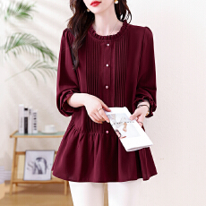 批发大码<b class='q'>女装</b>2026春季新款胖MM复古木耳边加肥加大减龄遮肚子长袖上衣