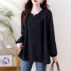 批发大码女装2025春秋新款胖MM优雅显瘦遮肚洋气雪纺长袖上衣