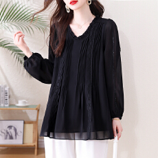 批发2026春大码女装时尚V领T恤百搭洋气宽松简约高级显瘦轻奢遮肚上衣