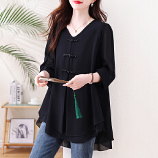 批发2026春夏新款大码<b class='q'>女装</b><b class='q'>胖</b>MM<b class='q'>宽松</b>盘扣雪纺衫时尚遮肚显瘦气质女