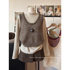 批发实拍实价~针织吊带背心马甲女时髦洋气外穿无袖外搭叠穿短款上衣