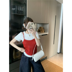 批发实拍实价~新款韩版粗针织<b class='q'>吊带</b>背心女夏季叠穿百搭碎花上衣两件套