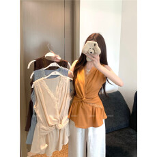 批发实拍实价~新款韩版设计感扭结V领蕾丝边简约氛围感百搭套头上衣