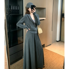 批发实拍实价~韩版上新Hers休闲运动感连帽卫衣外套显瘦半身裙<b class='q'>两件套</b>