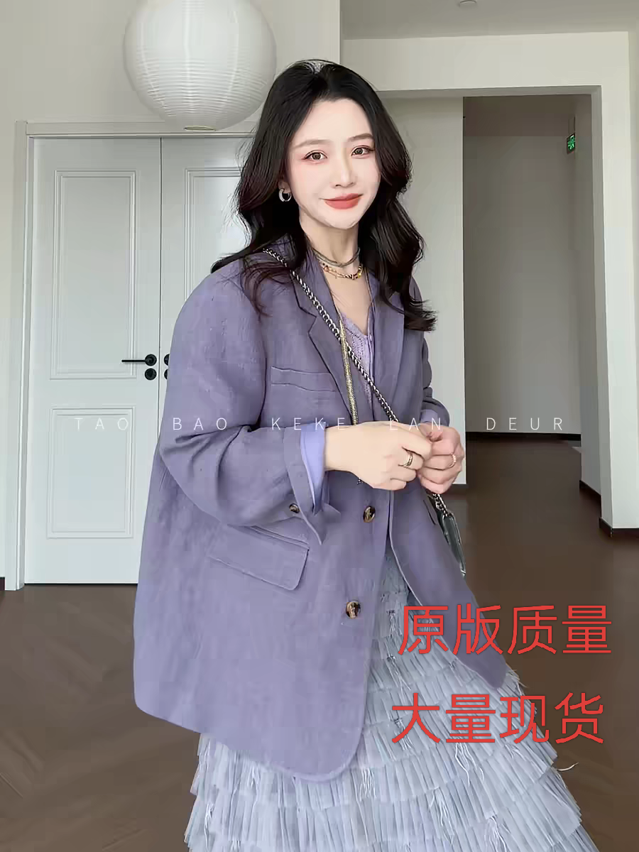 keke 봄날 베일리 달콤한 아마 고급 센스 품격 보라색 블레이저 한 부서 미니멀리즘 맨위 여성