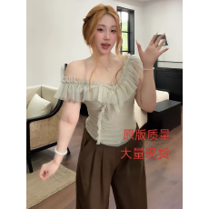 批发<b class='q'>大码</b>女装胖mm法式松弛感复古荷叶边一字肩雪纺衫2026夏季性感上衣