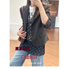 批发韩系松弛感黑色短西装外套女大码早秋新款慵懒风简约高级感