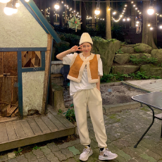 批发现 Korea 皮毛一体拼接仿羊羔毛麂皮绒百搭短款马甲<b class='q'>背心</b>~正反两穿